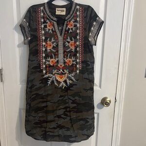 Savanna Jane Black Camo Dress with Colorful Embroidery Medium